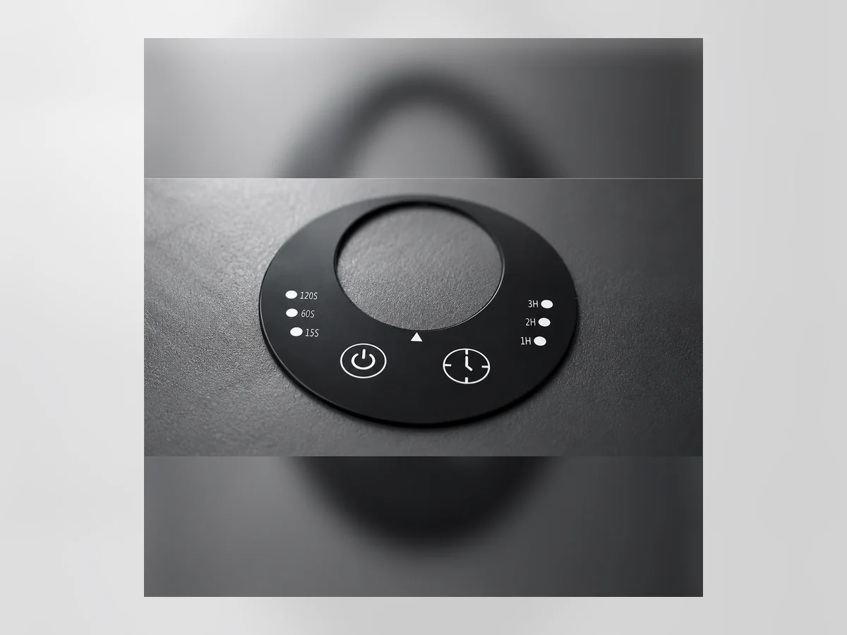Printed control panel symbols and window areas in close view