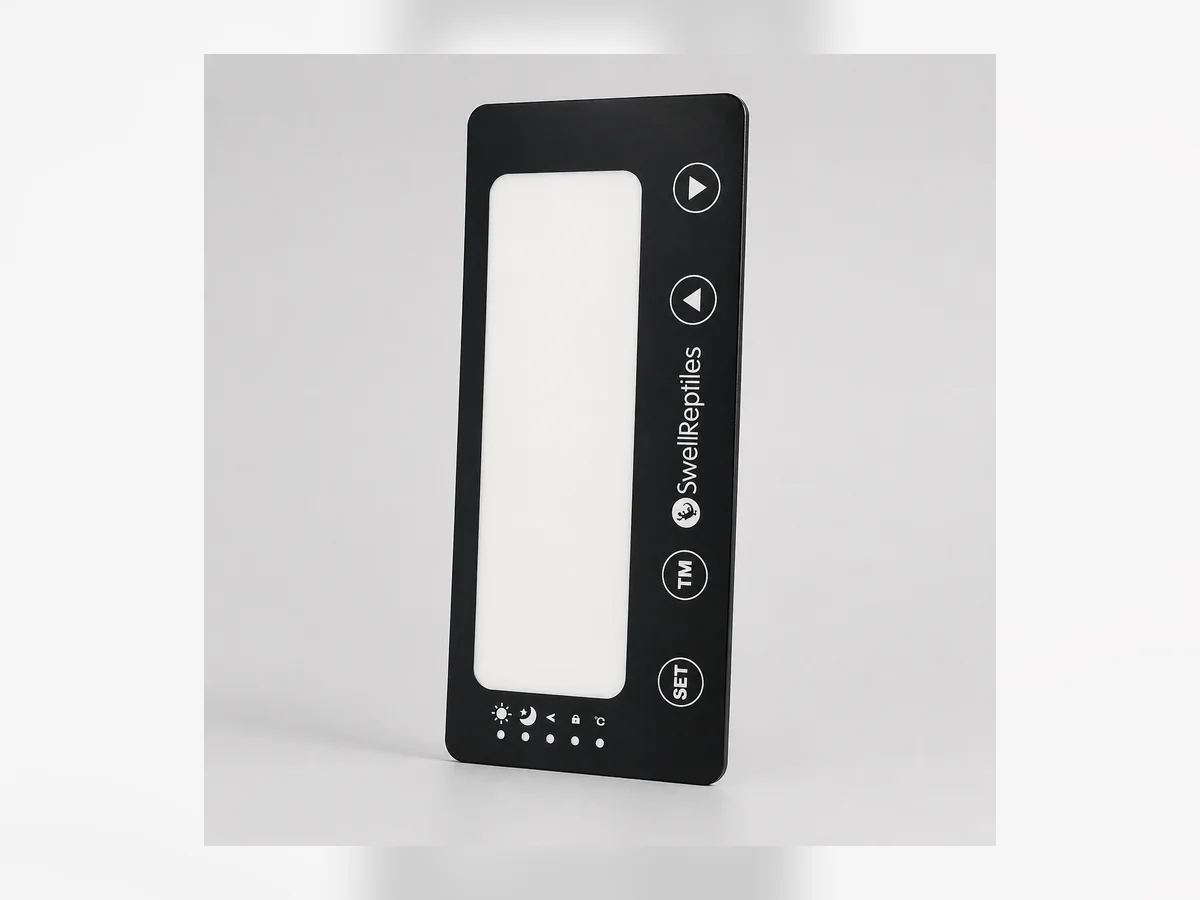 Protective acrylic cover panel with visible machined features